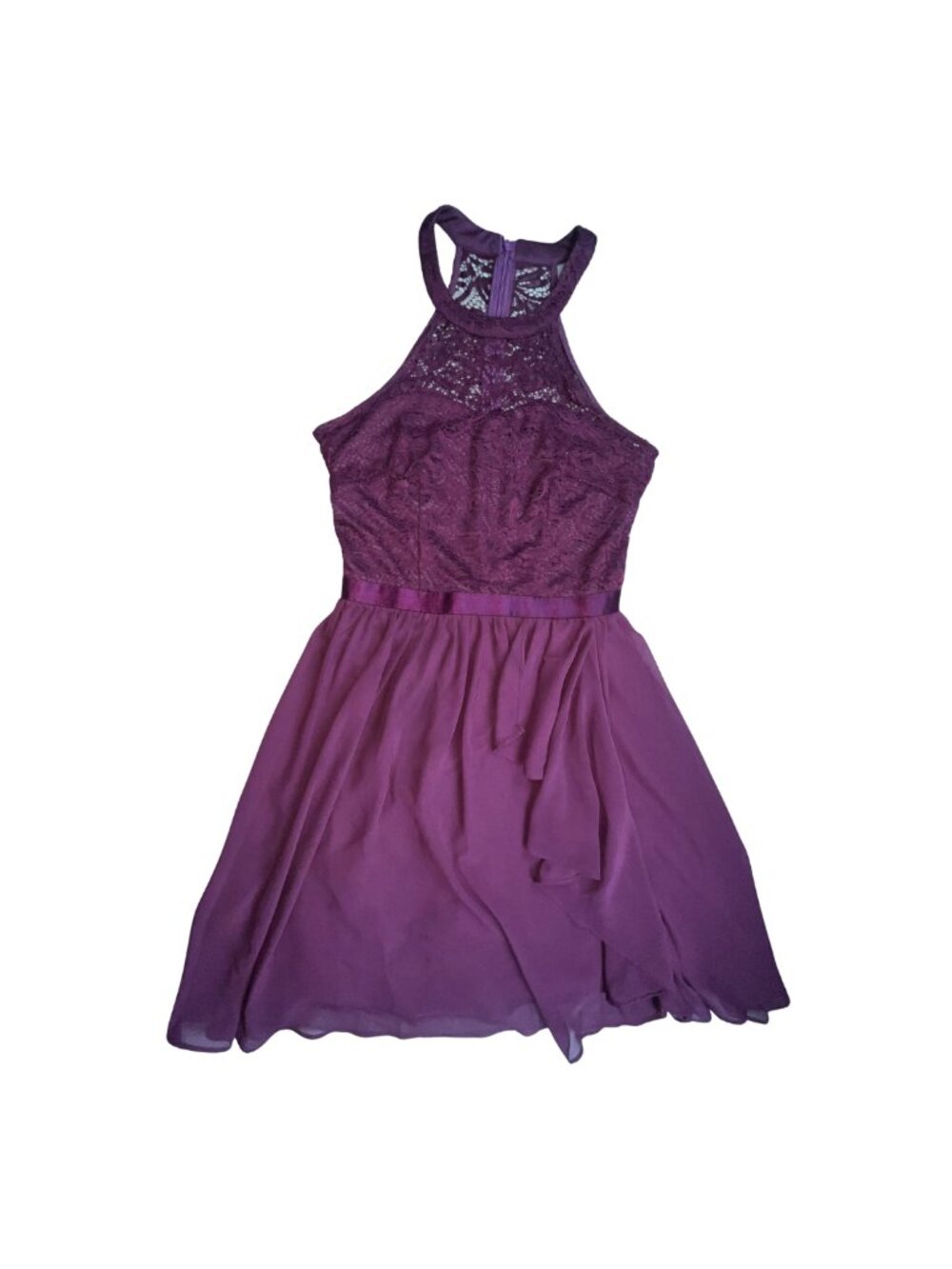 Wedtrend Plum Purple Lace Halter Chiffon Fit & Flare Dress Size Small